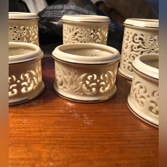 Vintage Lenox Pierced Porcelain Tea Light Candle Holders - Set of 8 - Ivory/Gold - Picture 3 of 8